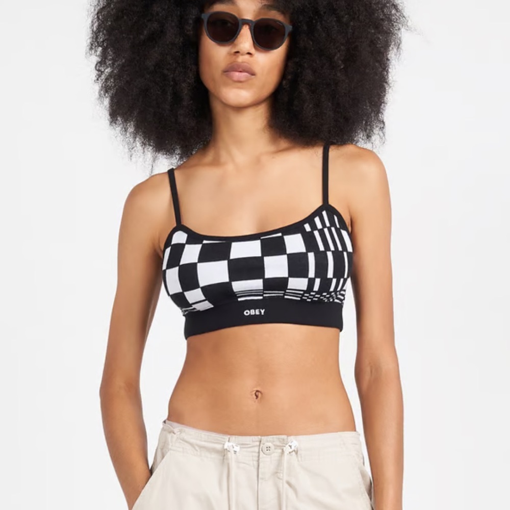 NWT  OBEY LILLIAN CROPPED TANK // BLACK MULTI
